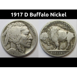 1917 D Buffalo Nickel - antique Denver mintmark American five cent coin