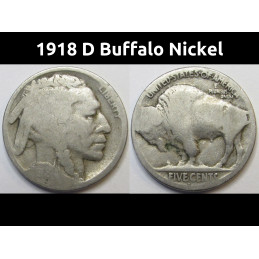1918 D Buffalo Nickel - antique better date American Indian five cent coin