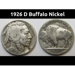 1926 D Buffalo Nickel - antique Denver mintmark American Indian five cent coin