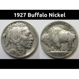1927 Buffalo Nickel - antique better condition American Indian five cent coin