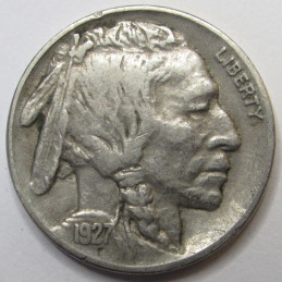 1927 Buffalo Nickel - antique better condition American Indian five cent coin