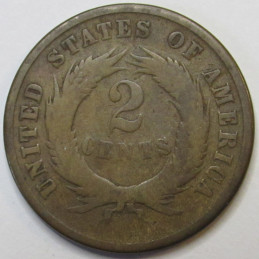 1871 Two Cent Piece - antique lower mintage copper coin