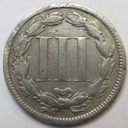 1871 Nickel Three Cents - antique better date American three cent coin