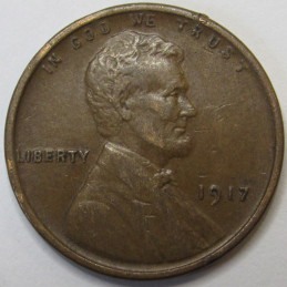 1917 Lincoln Wheat Cent - higher grade early date American bronze wheat cent