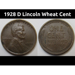 1928 D Lincoln Wheat Cent - antique higher grade Denver mintmark wheat penny