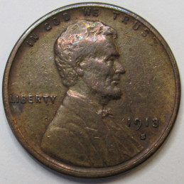 1913 S Lincoln Wheat Cent - antique San Francisco mintmark American wheat penny