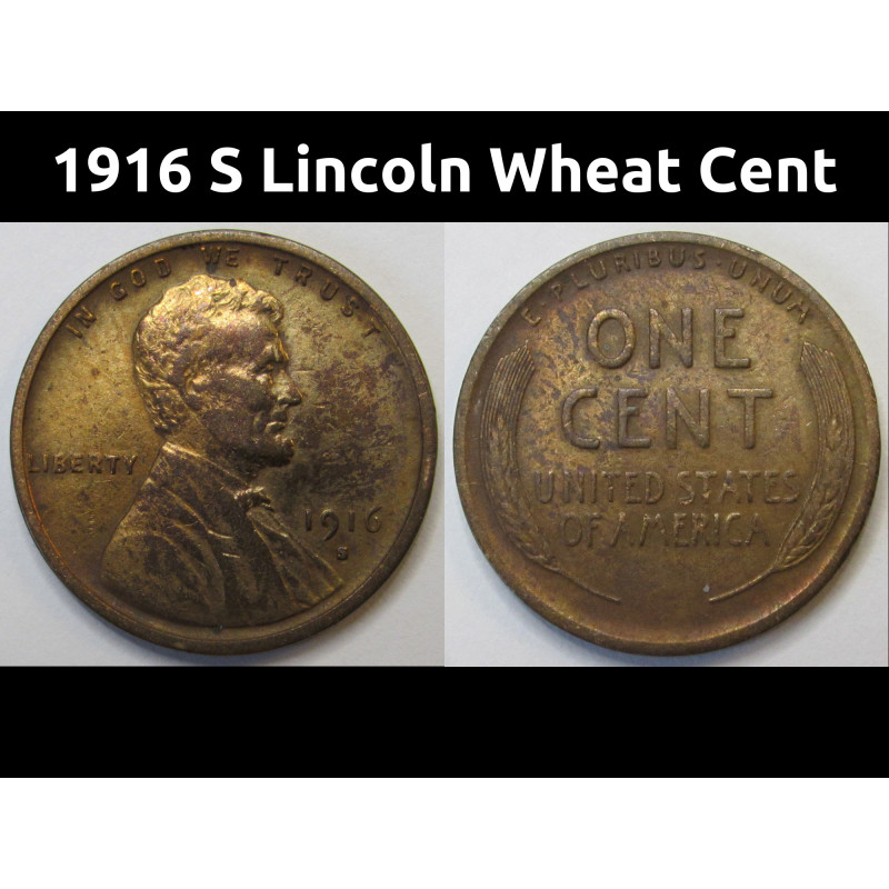 1916 S Lincoln Wheat Cent - antique San Francisco mintmark wheat penny 1916 S Lincoln Wheat Cent - antique San Francisco mintmark wheat penny