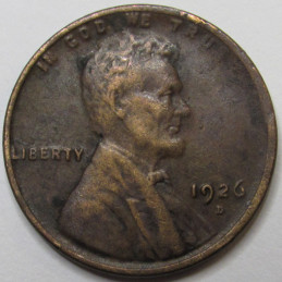 1926 D Lincoln Wheat Cent - antique Denver mintmark American wheat penny