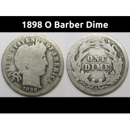 1898 O Barber Dime - antique turn of the century New Orleans silver dime