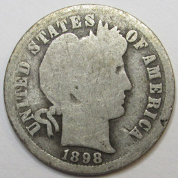 1898 O Barber Dime - antique turn of the century New Orleans silver dime