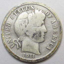 1911 Barber Dime - antique American silver dime