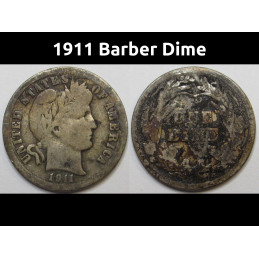 1911 Barber Dime - antique American silver dime