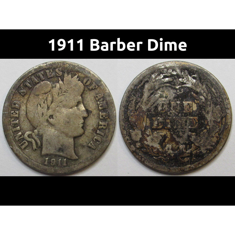 1911 Barber Dime - antique American silver dime 1911 Barber Dime - antique American silver dime