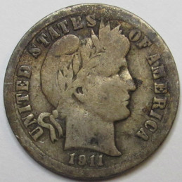 1911 Barber Dime - antique American silver dime