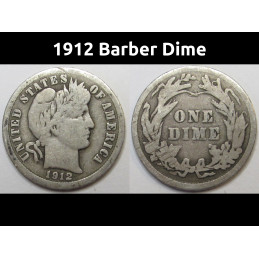 1912 Barber Dime - antique nice condition American silver dime