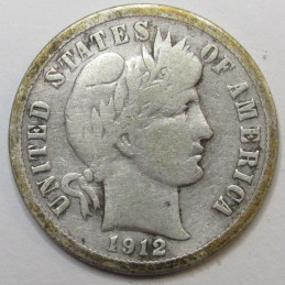1912 D Barber Dime - antique Denver mintmark American silver dime