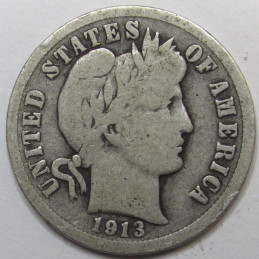 1913 Barber Dime - antique American silver dime