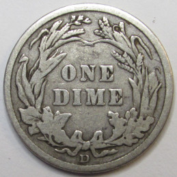 1914 D Barber Dime - well detailed Denver mintmark American silver dime