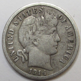 1914 D Barber Dime - well detailed Denver mintmark American silver dime
