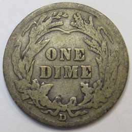 1914 D Barber Dime - antique Denver mintmark American silver dime
