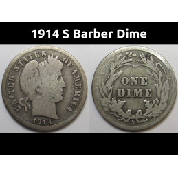1914 S Barber Dime - antique San Francisco mintmark American silver dime