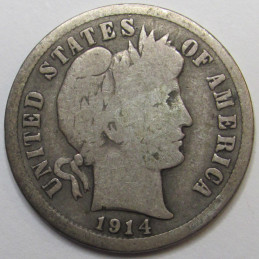 1914 S Barber Dime - antique San Francisco mintmark American silver dime