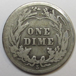 1914 S Barber Dime - antique San Francisco mintmark American silver dime