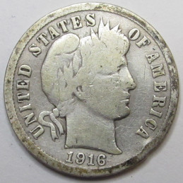 1916 Barber Dime - antique final year of issue American silver dime