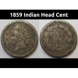 1859 Indian Head Cent - antique first year of issue American cupronickel penny