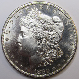 1880 S Morgan Dollar - gem uncirculated lustrous American silver dollar