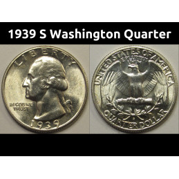 1939 S Washington Quarter - antique uncirculated San Francisco mint silver quarter