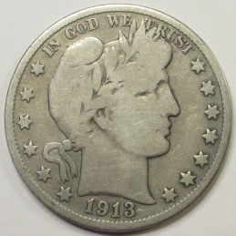 1913 Barber Half Dollar - antique low mintage American silver half dollar 1913 Barber Half Dollar - antique low mintage American silver half dollar