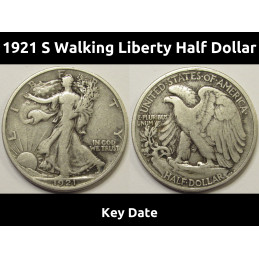1921 S Walking Liberty Half Dollar - antique low mintage San Francisco mintmark silver coin