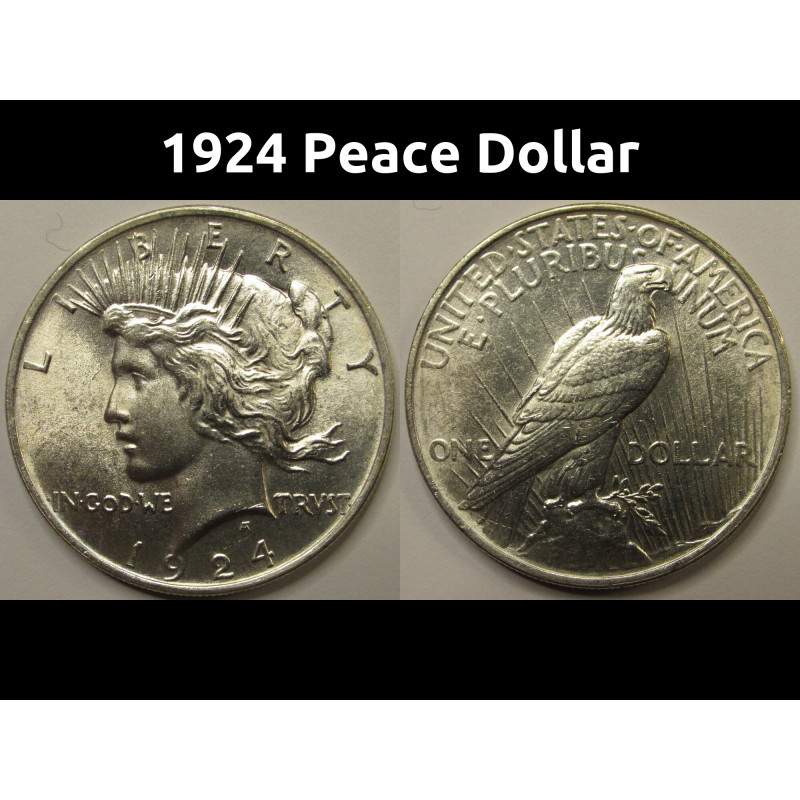1924 Peace Dollar - antique flashy uncirculated American silver dollar 1924 Peace Dollar - antique flashy uncirculated American silver dollar