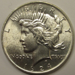1924 Peace Dollar - antique flashy uncirculated American silver dollar 1924 Peace Dollar - antique flashy uncirculated American silver dollar