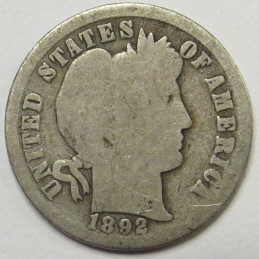 1892 O Barber Dime - antique first year of issue New Orleans mint silver dime