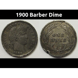1900 Barber Dime - antique turn of the century American silver dime