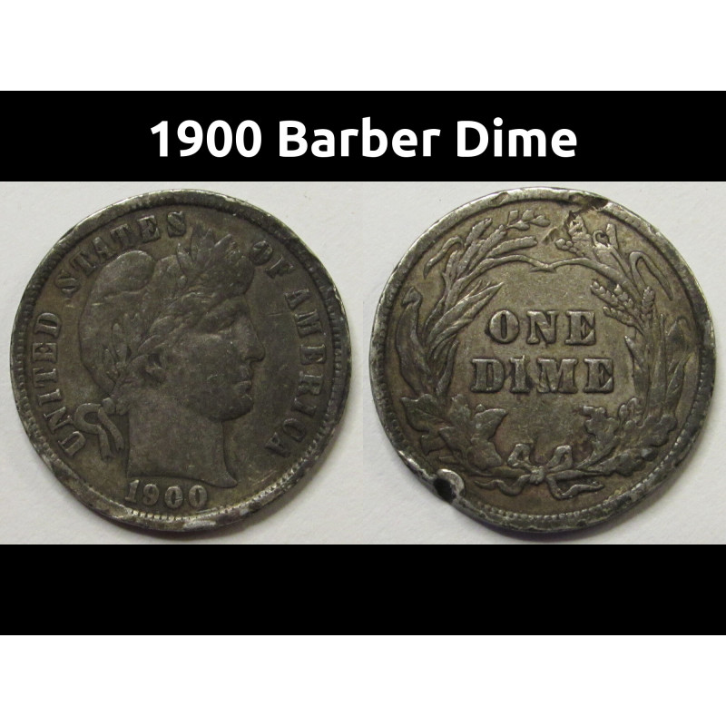 1900 Barber Dime - antique turn of the century American silver dime