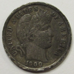 1900 Barber Dime - antique turn of the century American silver dime