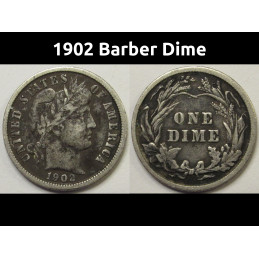 1902 Barber Dime - antique turn of the century American silver dime