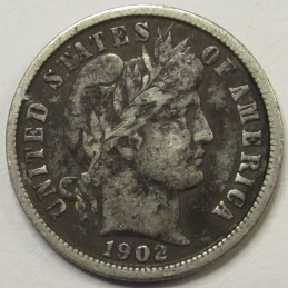 1902 Barber Dime - antique turn of the century American silver dime
