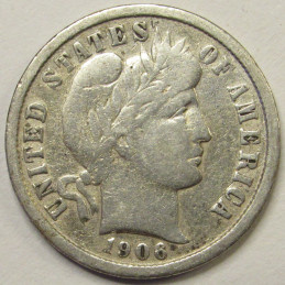 1906 Barber Dime - antique American silver dime