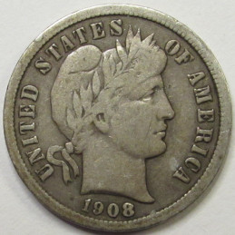 1908 Barber Dime - antique better conditiion antique silver dime
