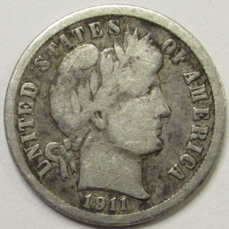 1911 D Barber Dime - antique Denver mintmark American silver dime