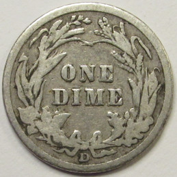 1911 D Barber Dime - antique Denver mintmark American silver dime