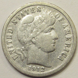 1912 Barber Dime - antique American silver dime