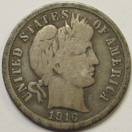 1916 Barber Dime - antique better condition American silver dime