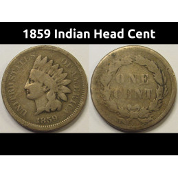 1859 Indian Head Cent - antique first year of issue American Indian penny