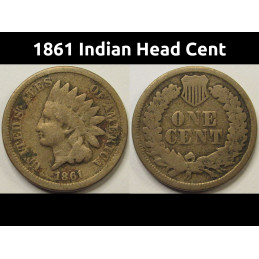 1861 Indian Head Cent - antique better date American Indian cupronickel penny