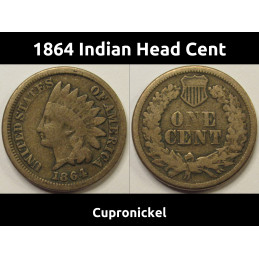 1864 Indian Head Cent - Cupronickel - antique Civil War era American penny